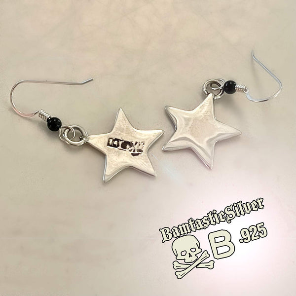 Silver Star Earrings with black onyx