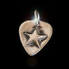 Silver Star Guitar Pic Pendant on black.