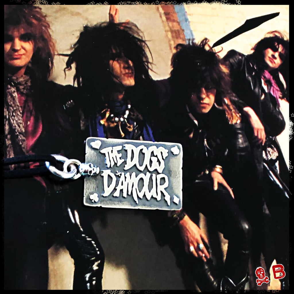 Dogs D'Amour Pendant on top of classic photo of the band.