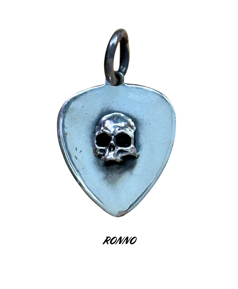 skull guitar pic pendant sterling silver