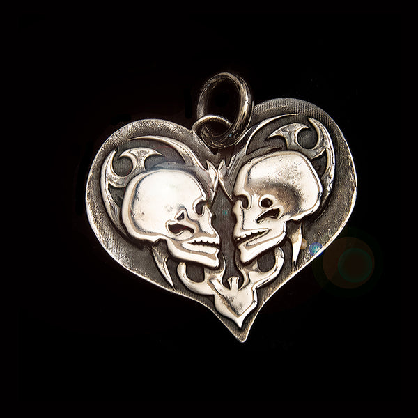 True Love Double Skull Pendant on black